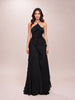 Black Pleated Frill Halter Neck Maxi Dress