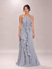 Grey Pleated Frill Halter Neck Maxi Dress