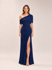 Navy Blue Layer Slinky Bardot One Shoulder