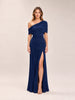 Navy Blue Layer Slinky Bardot One Shoulder