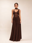 Chocolate Mesh Scarf Detail Maxi Dress