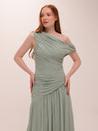 Sage One-Shoulder Draped Maxi Dress