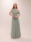 Sage One-Shoulder Draped Maxi Dress