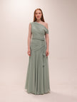 Sage One-Shoulder Draped Maxi Dress