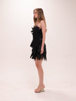 Midnight Petal Feather Mini Dress