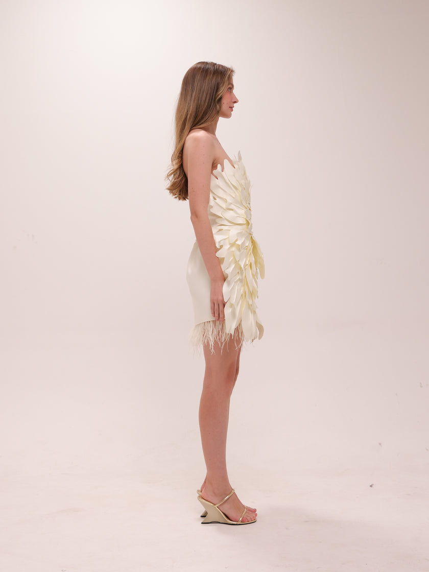 Ivory Petal Bloom Mini Dress