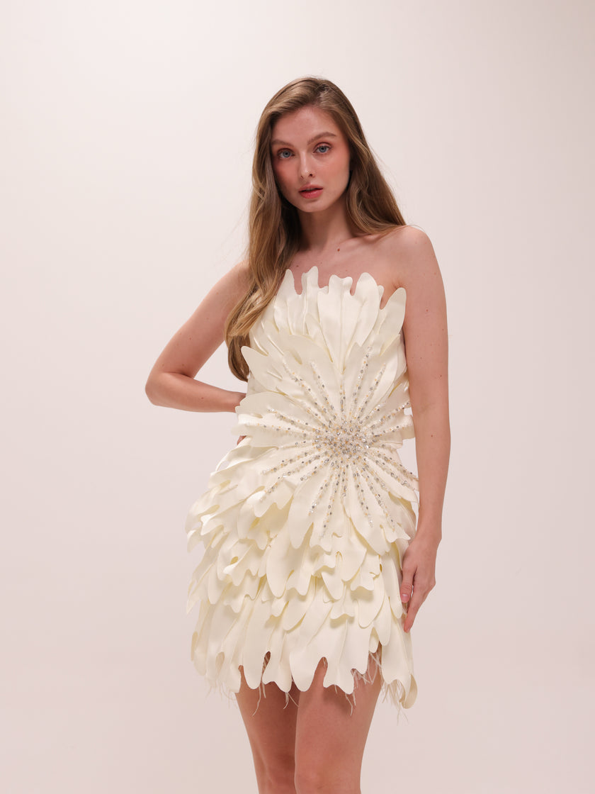 Ivory Petal Bloom Mini Dress