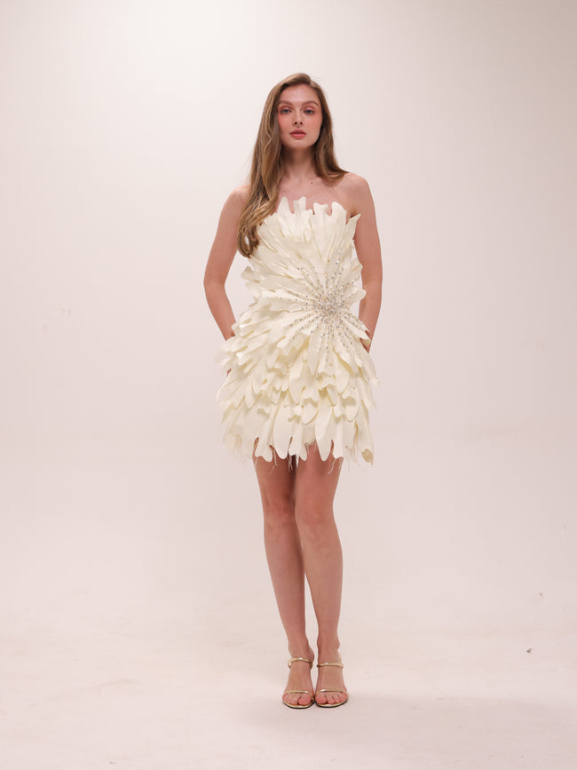 Ivory Petal Bloom Mini Dress