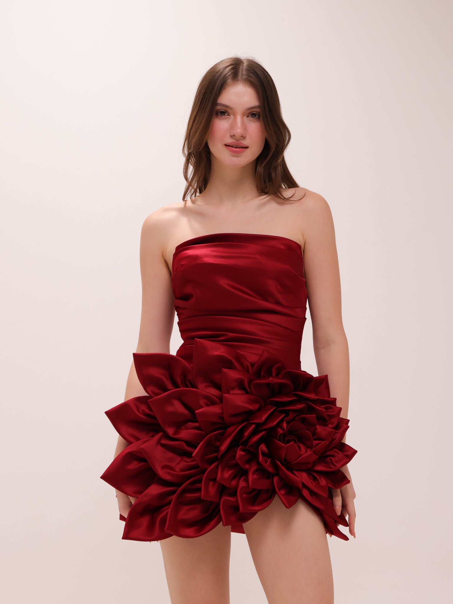 Scarlet Rosette Satin Mini Dress