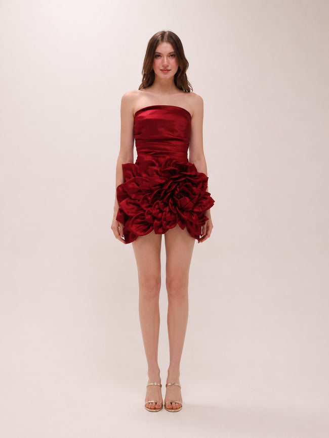 Scarlet Rosette Satin Mini Dress