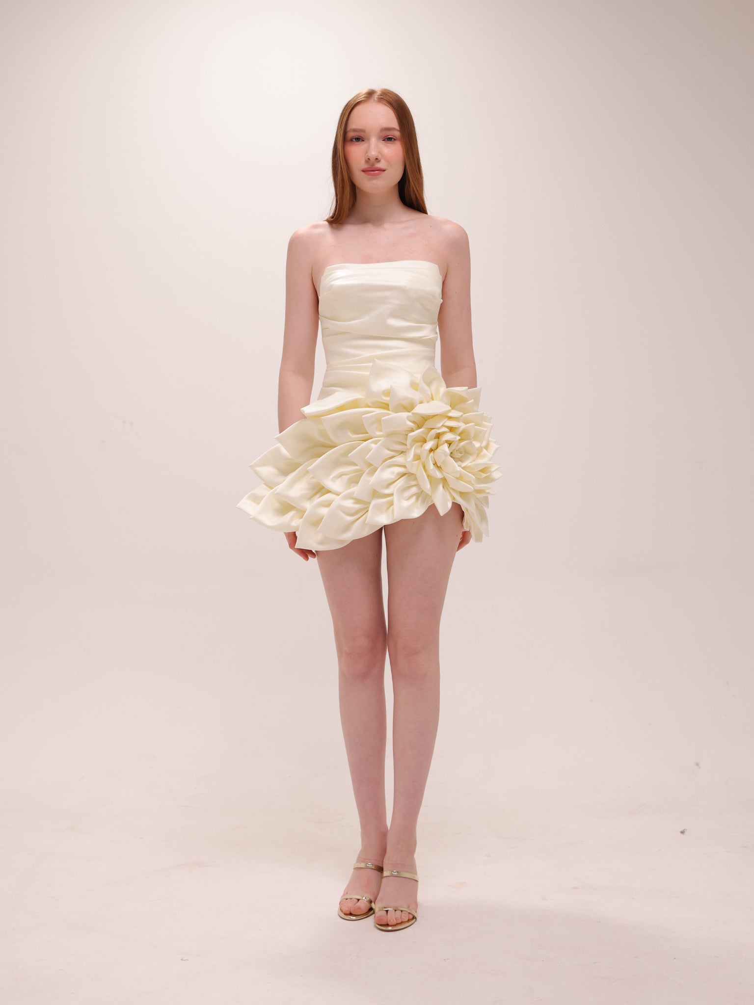 Ivory Rosette Satin Mini Dress
