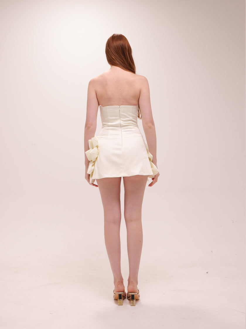 Ivory Rosette Satin Mini Dress