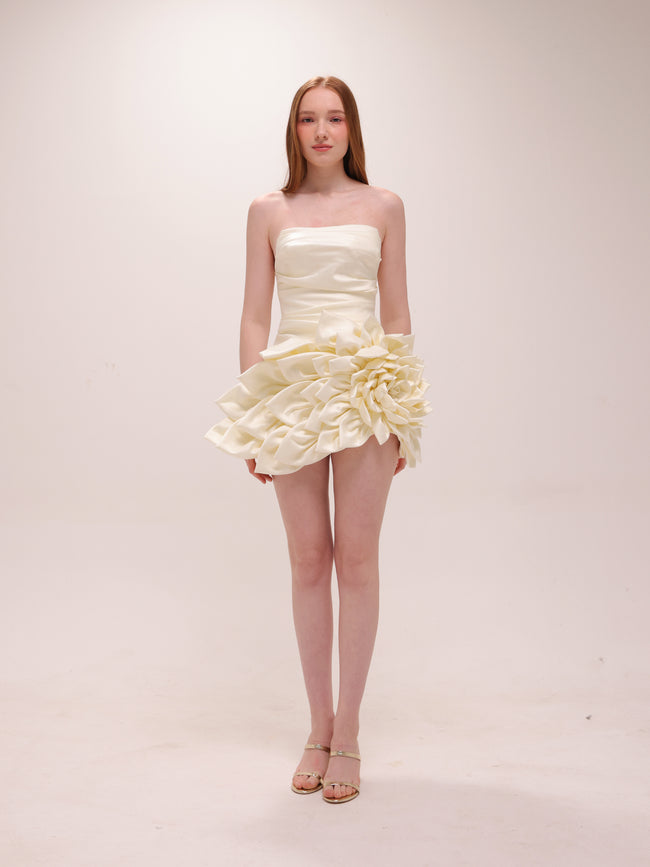 Ivory Rosette Satin Mini Dress