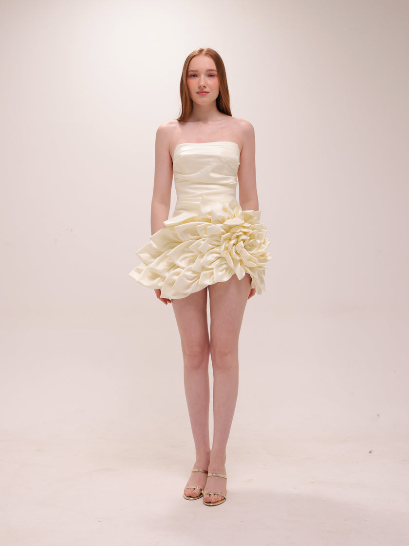 Ivory Rosette Satin Mini Dress