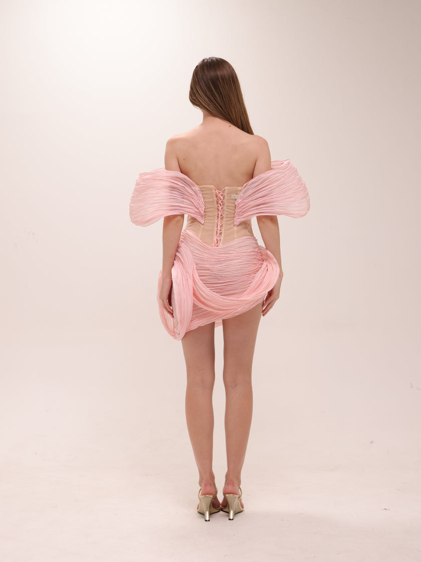 Blush Sculpted Pleated Mini Dress