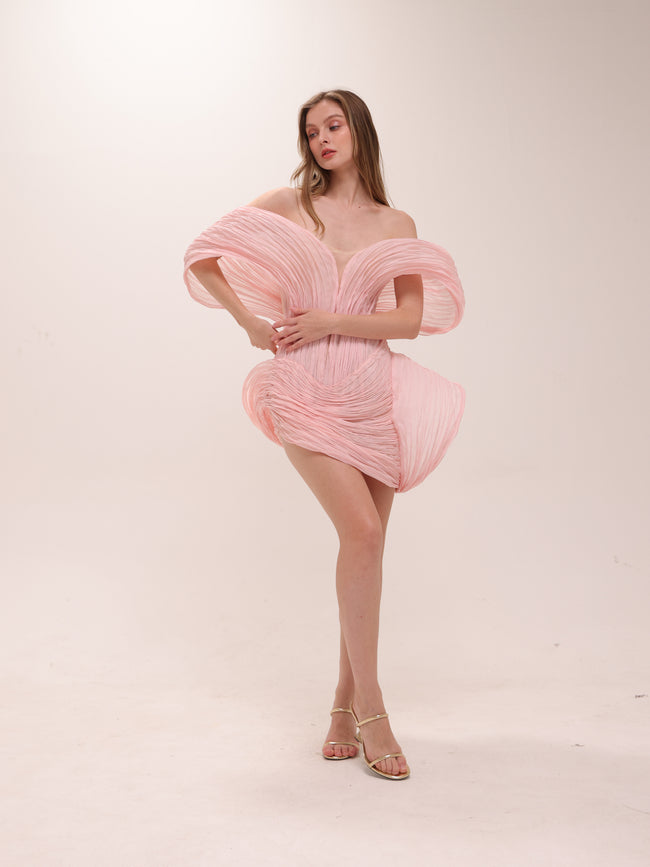 Blush Sculpted Pleated Mini Dress