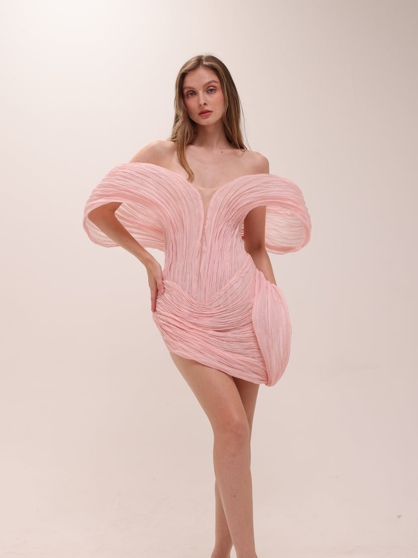 Blush Sculpted Pleated Mini Dress