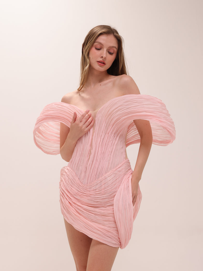 Blush Sculpted Pleated Mini Dress