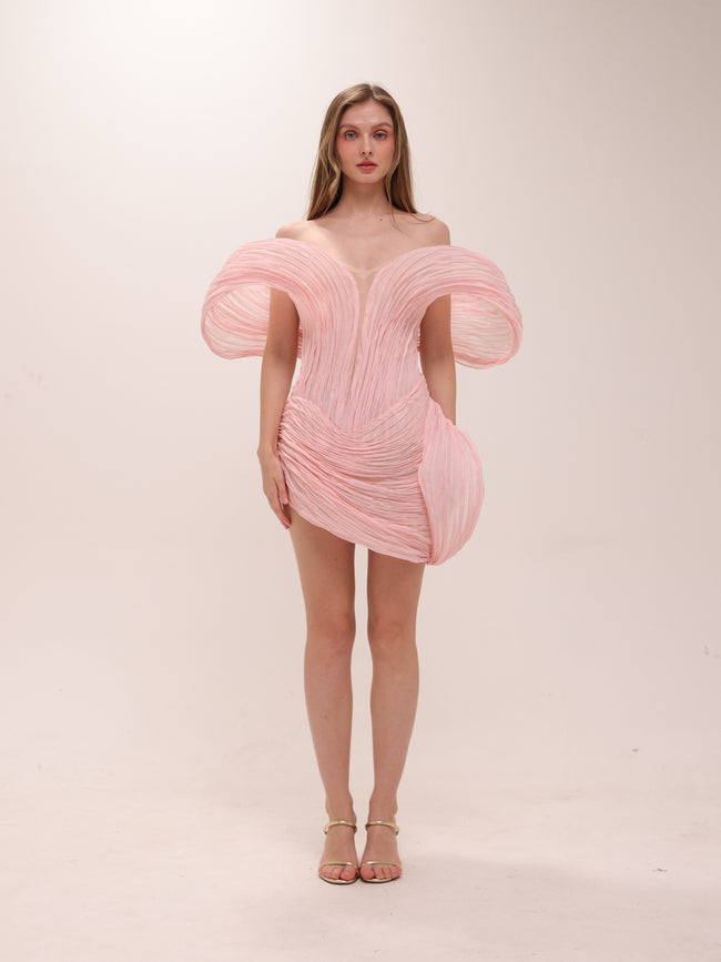 Blush Sculpted Pleated Mini Dress