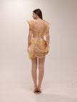 Golden Sculpted Pleated Mini Dress