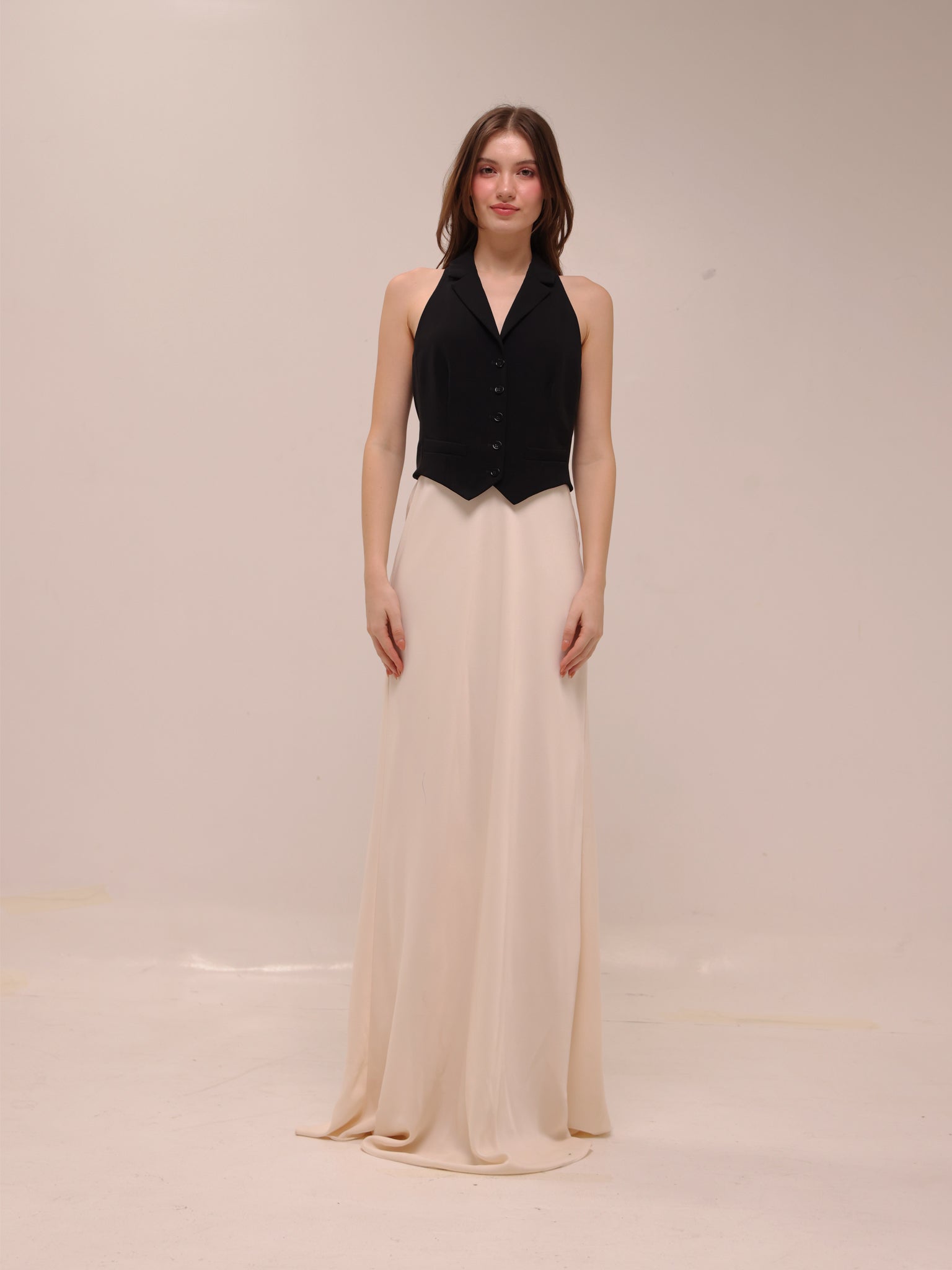 Two-Tone Crepe Sleeveless Dress