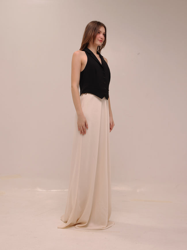 Two-Tone Crepe Sleeveless Dress