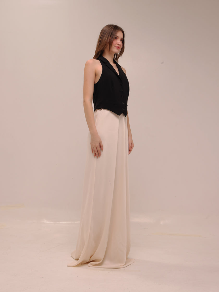 Two-Tone Crepe Sleeveless Dress