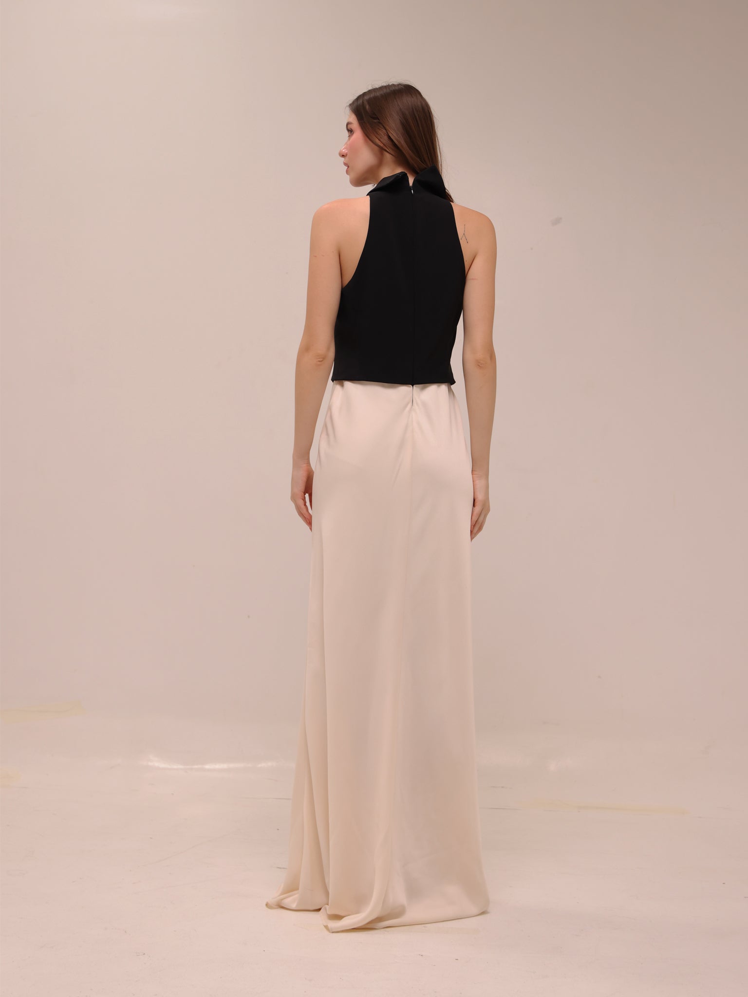 Two-Tone Crepe Sleeveless Dress