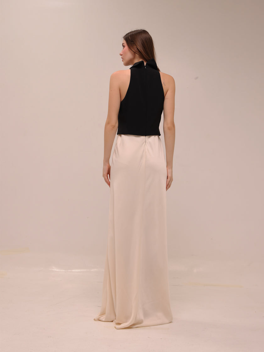 Two-Tone Crepe Sleeveless Dress