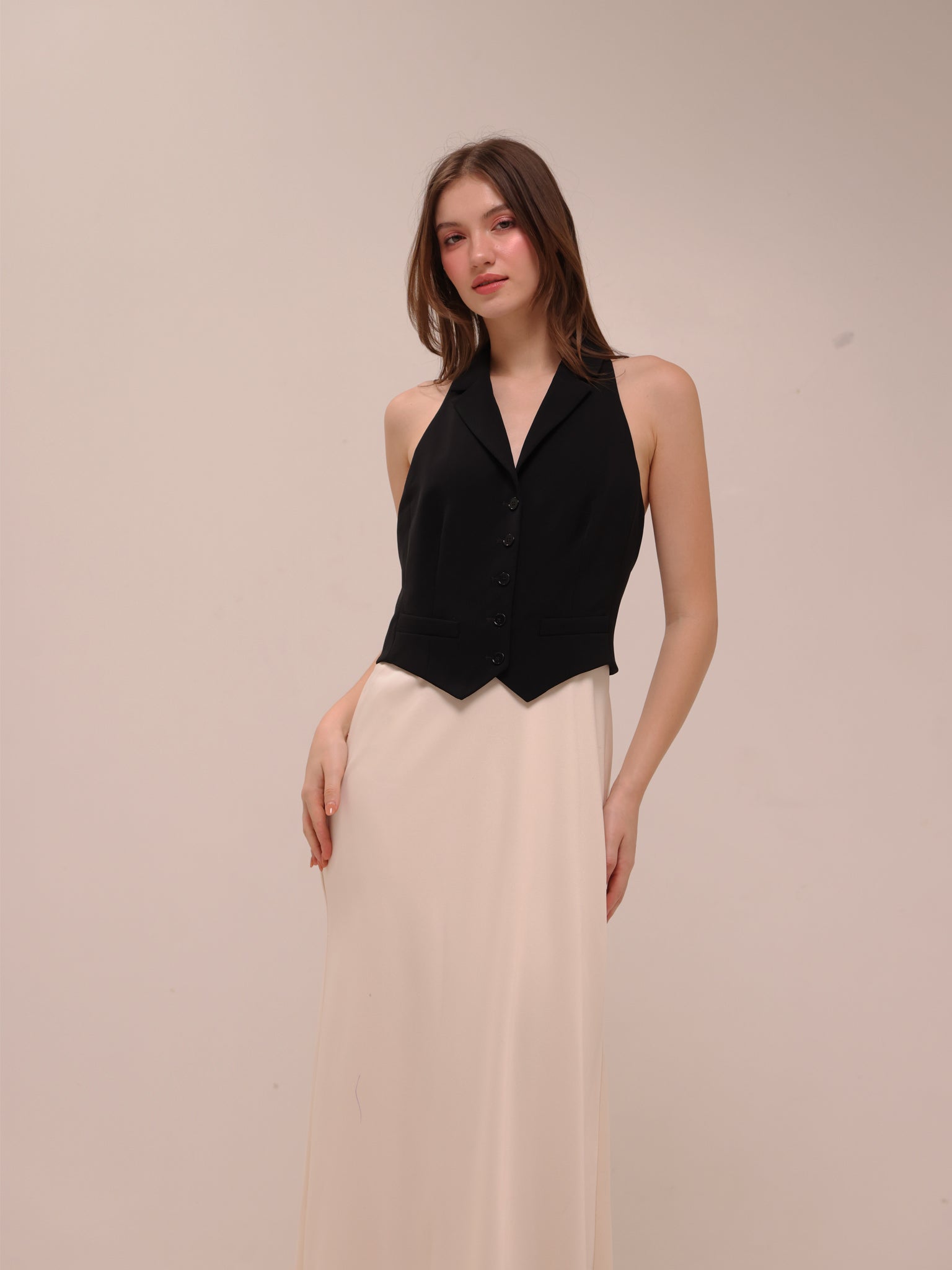 Two-Tone Crepe Sleeveless Dress