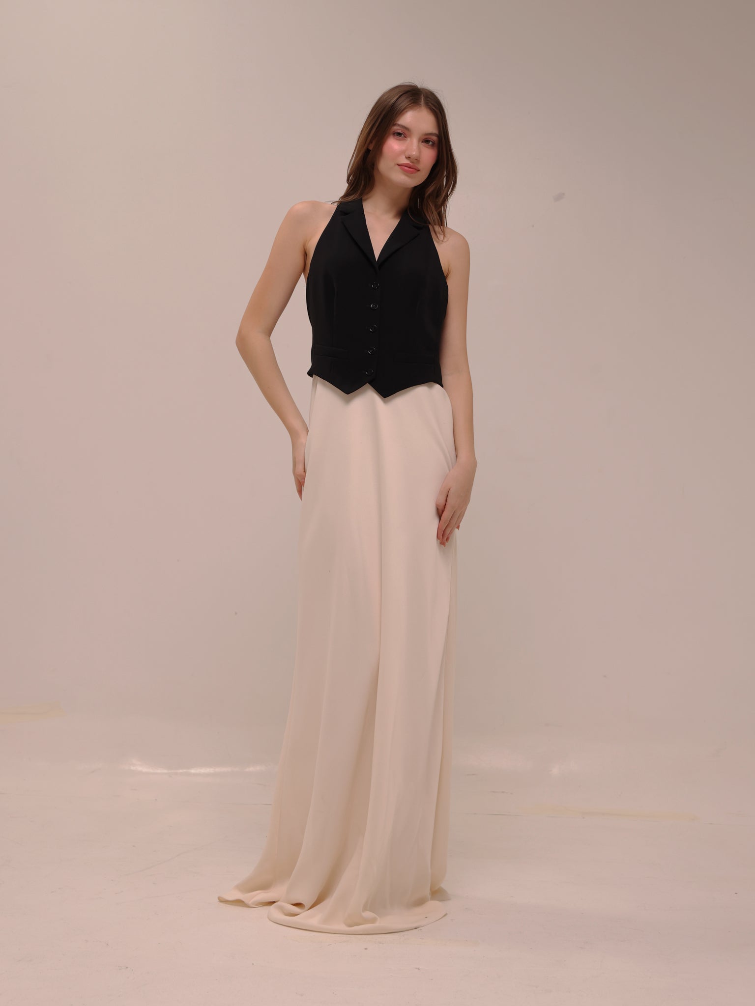 Two-Tone Crepe Sleeveless Dress