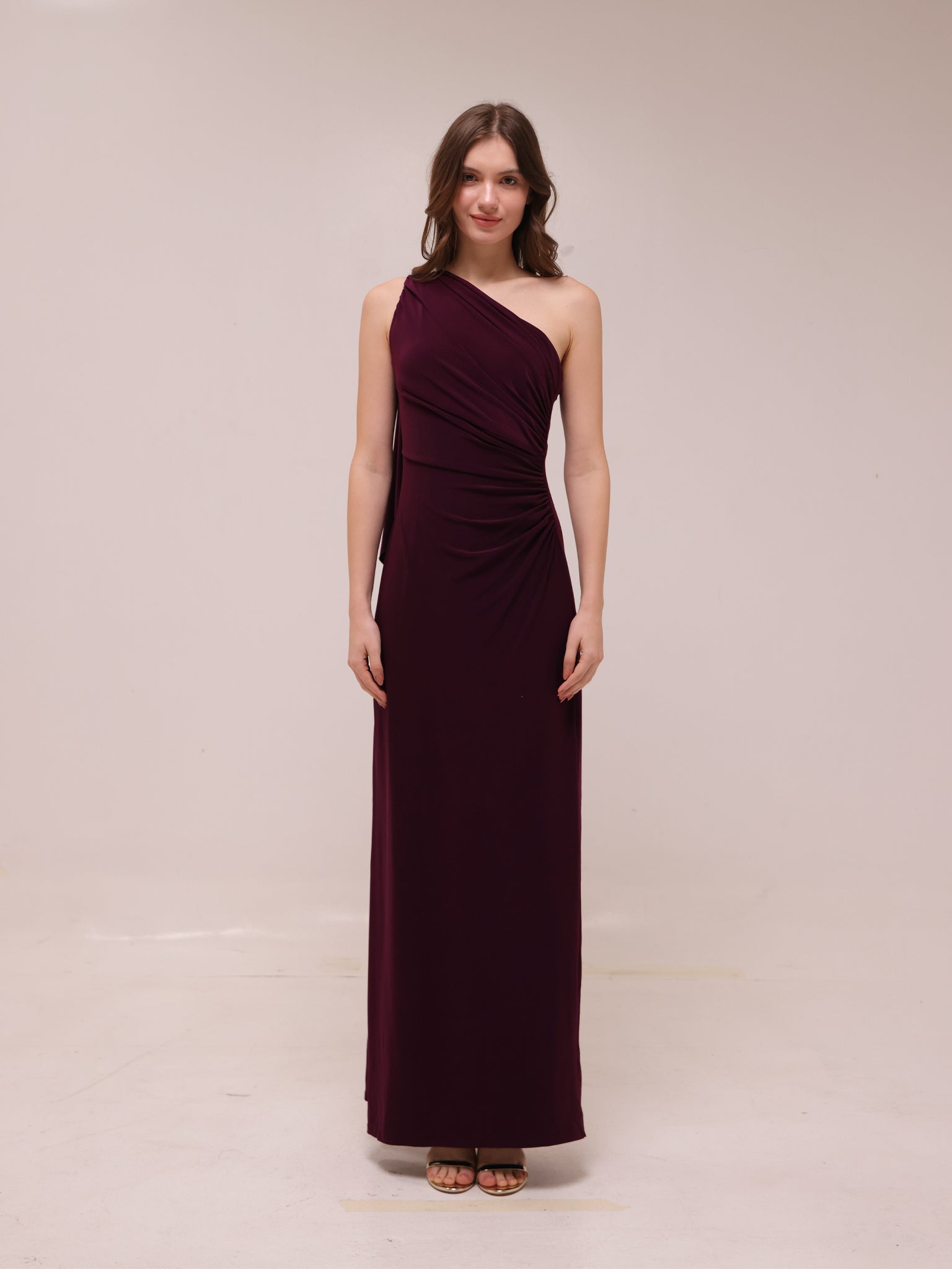Bordeaux One-Shoulder Gown