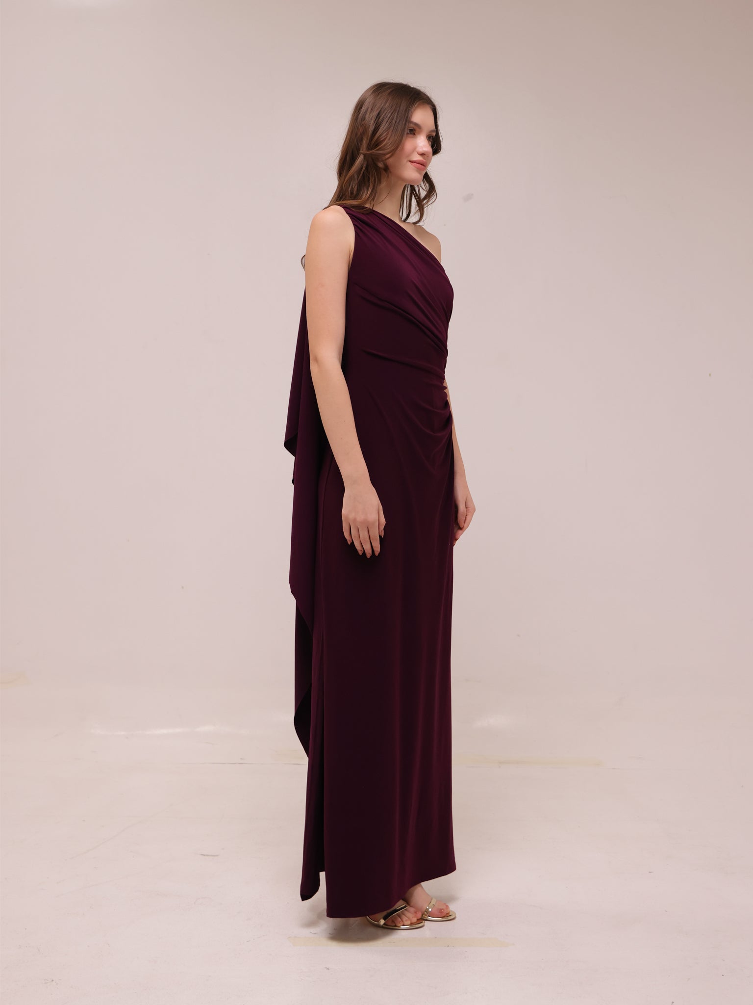 Bordeaux One-Shoulder Gown