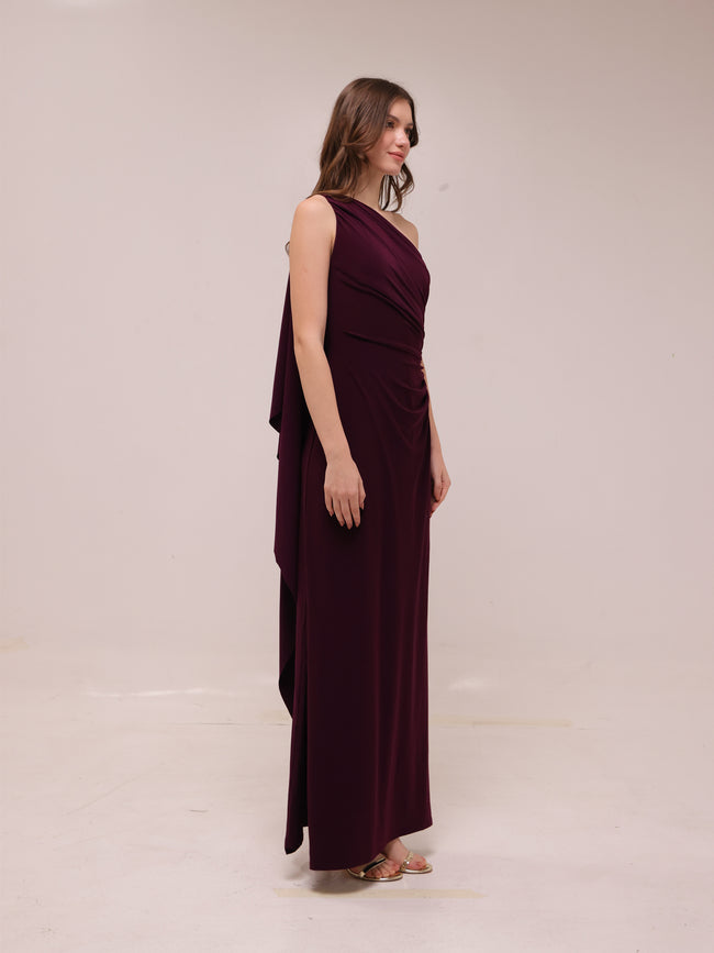Bordeaux One-Shoulder Gown