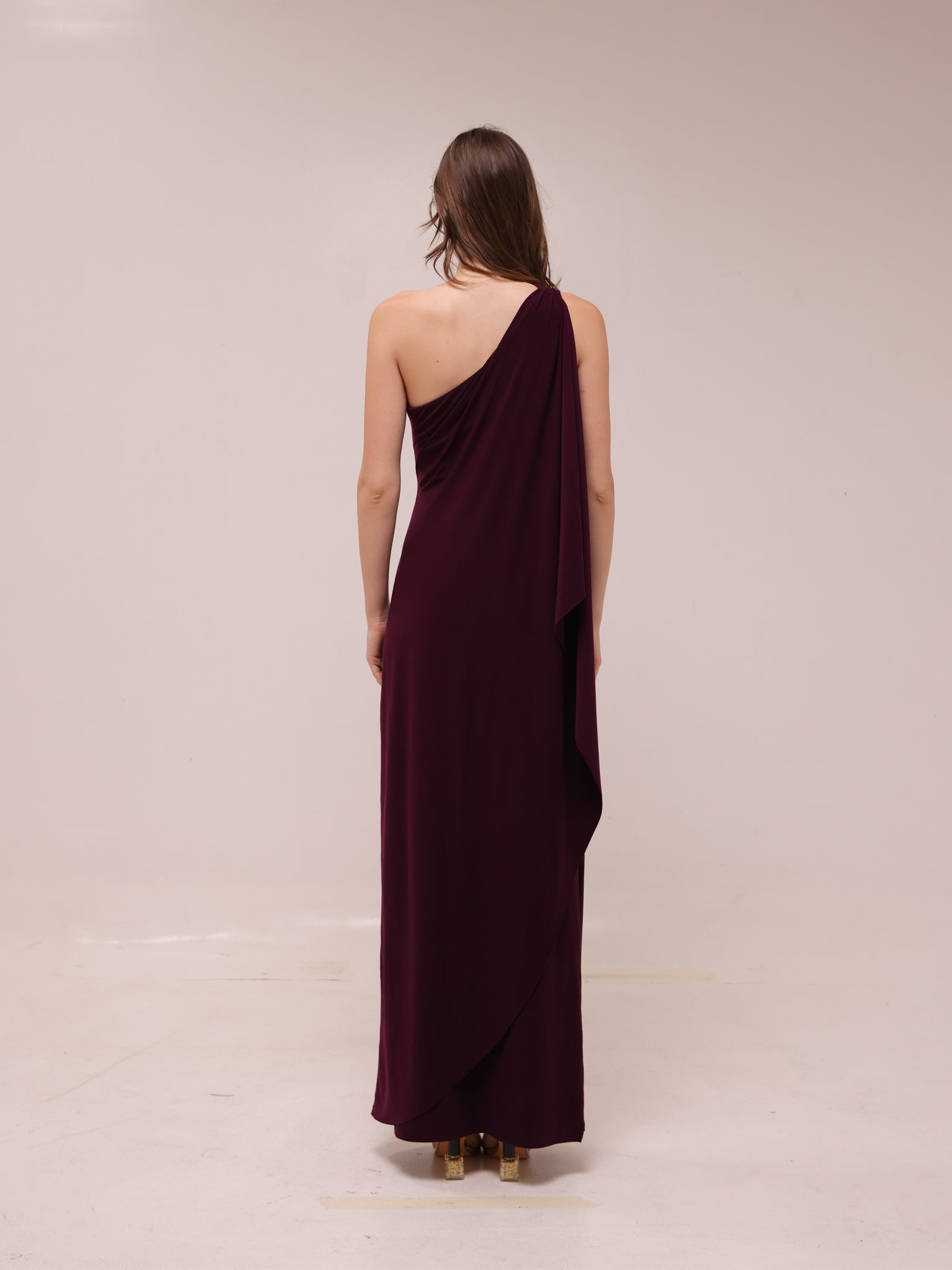 Bordeaux One-Shoulder Gown