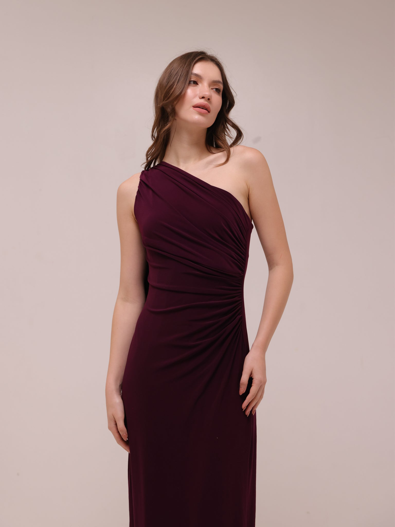 Bordeaux One-Shoulder Gown