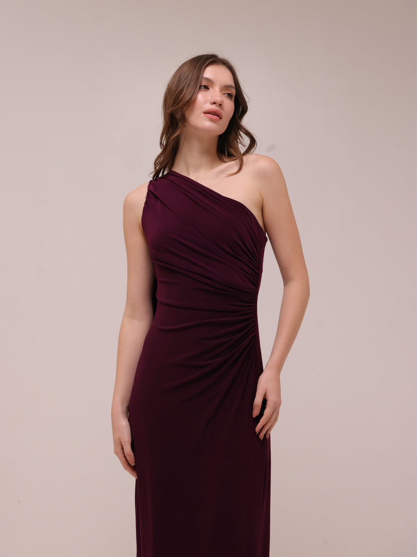 Bordeaux One-Shoulder Gown
