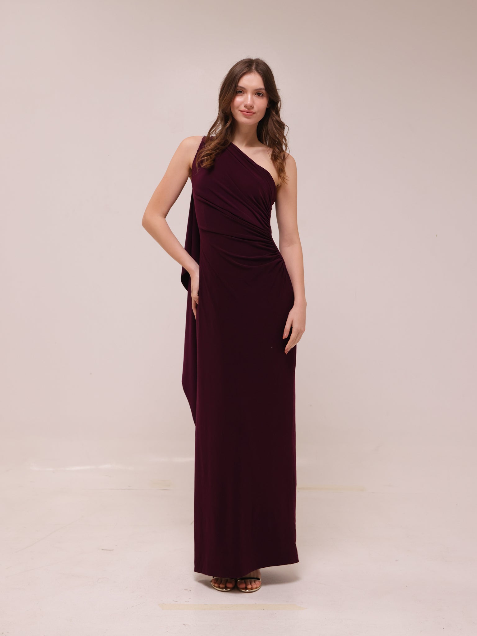 Bordeaux One-Shoulder Gown