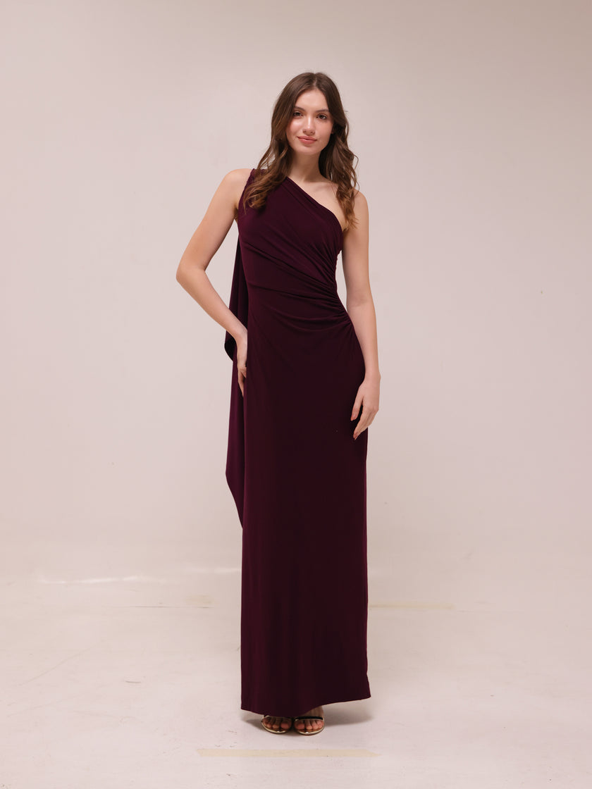 Bordeaux One-Shoulder Gown