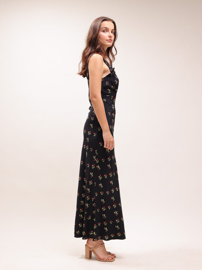 The Ivy in Posy Black Floral Ruffle Dress