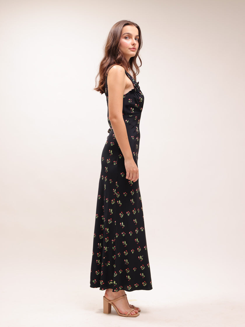 The Ivy in Posy Black Floral Ruffle Dress