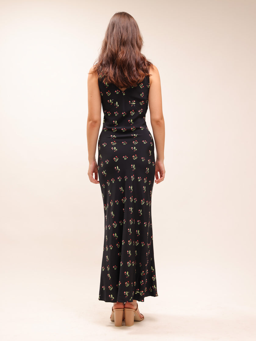 The Ivy in Posy Black Floral Ruffle Dress