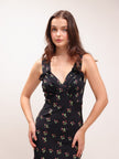 The Ivy in Posy Black Floral Ruffle Dress