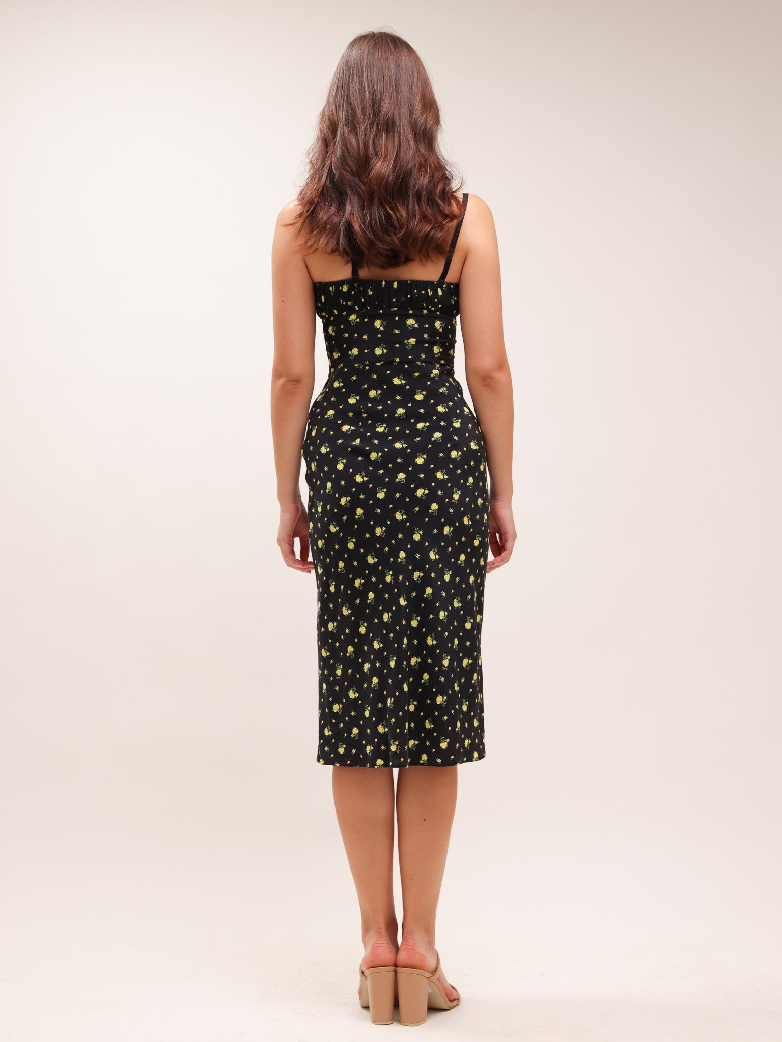 Iris Black Yellow Floral Midi Dress