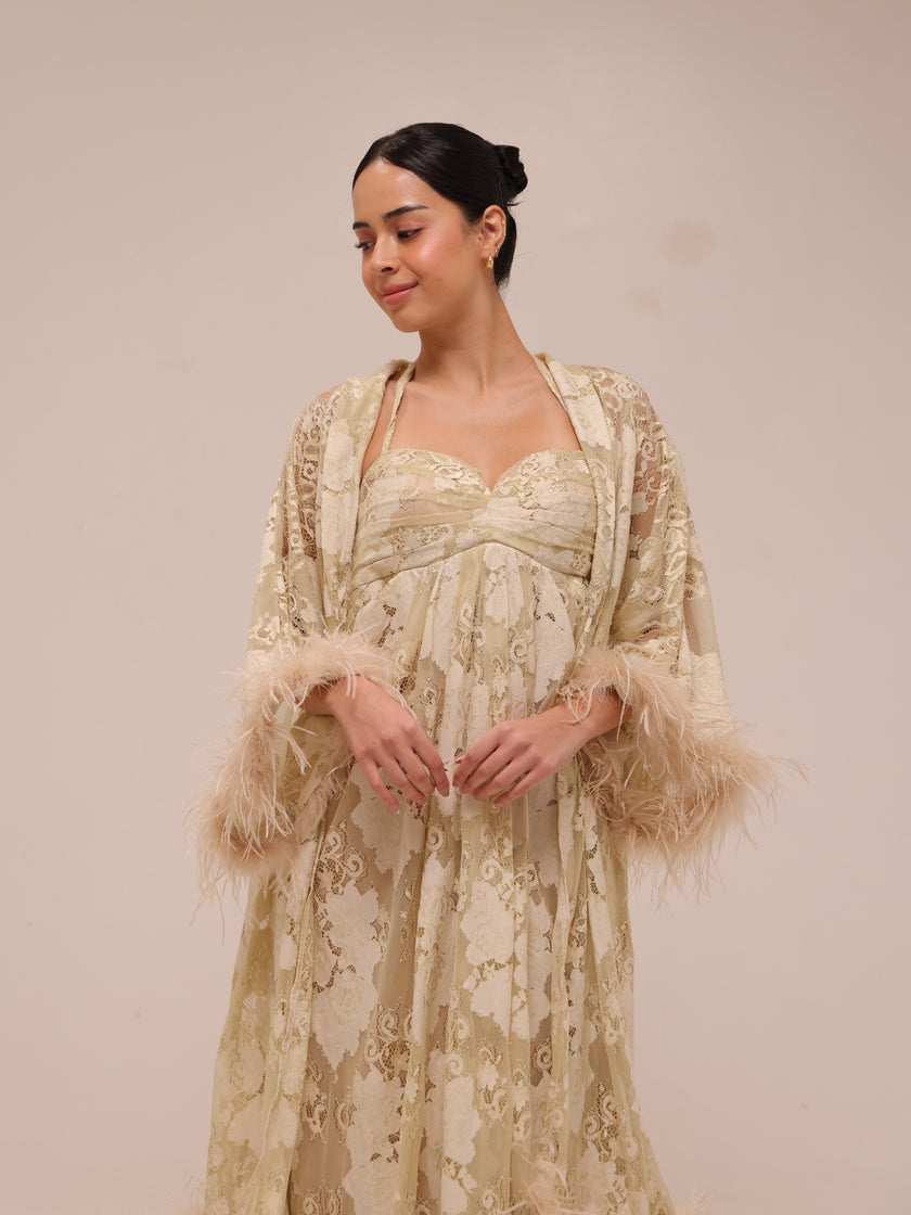 Champagne Lace Robe Gown