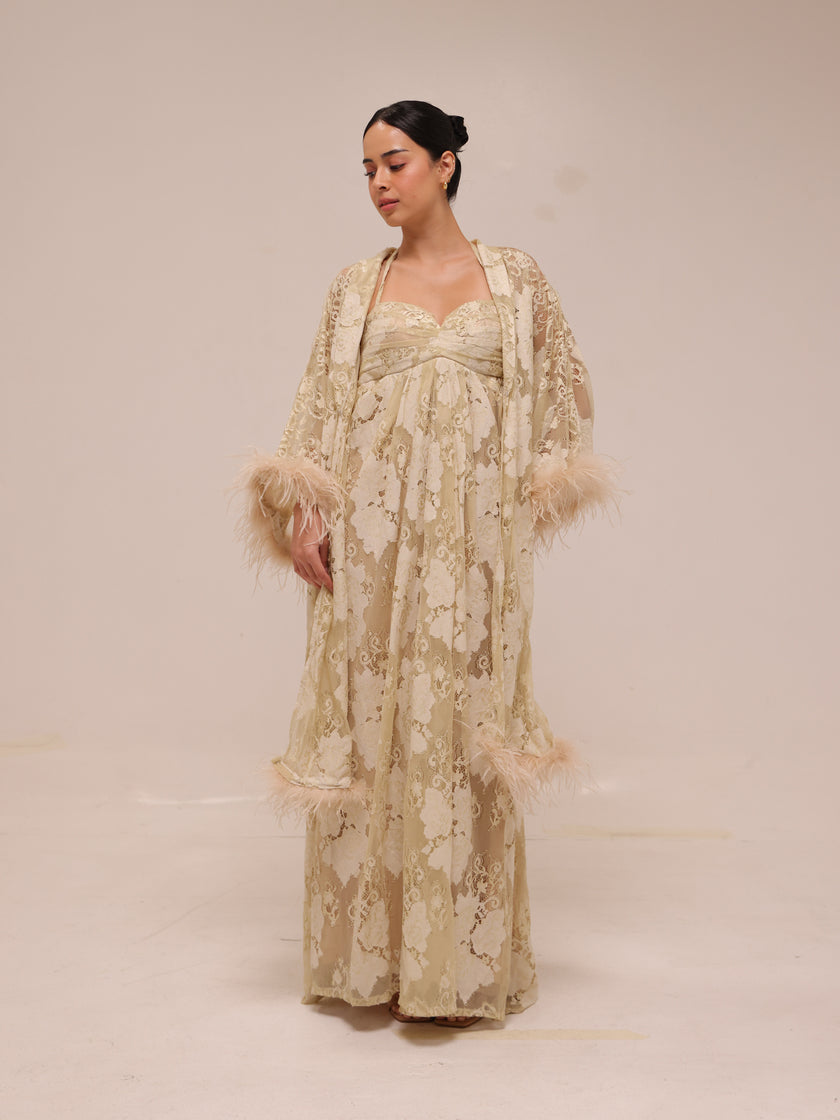 Champagne Lace Robe Gown