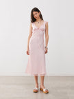 Baby Pink Lace Trim Midi Dress