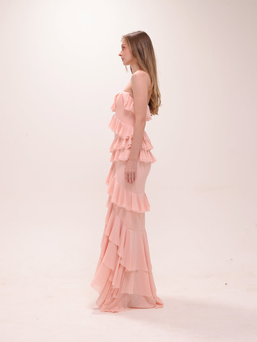 Oleksandra Ruffle Gown in Blush