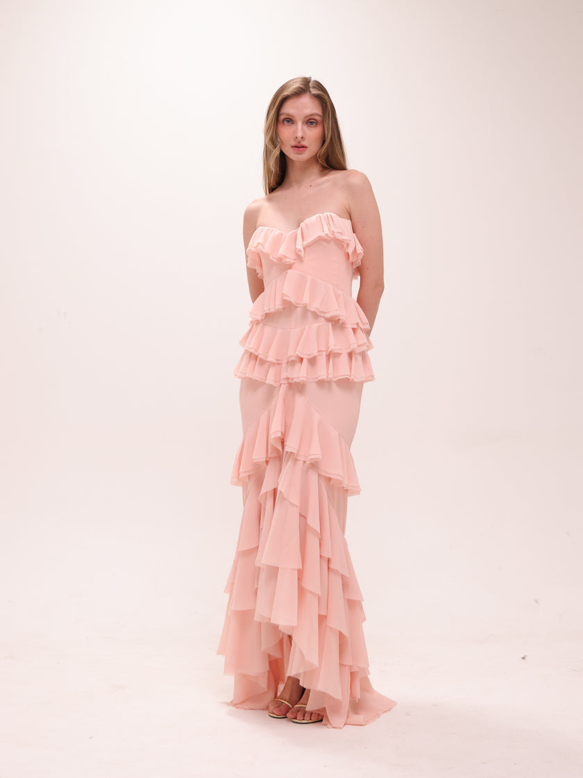 Oleksandra Ruffle Gown in Blush