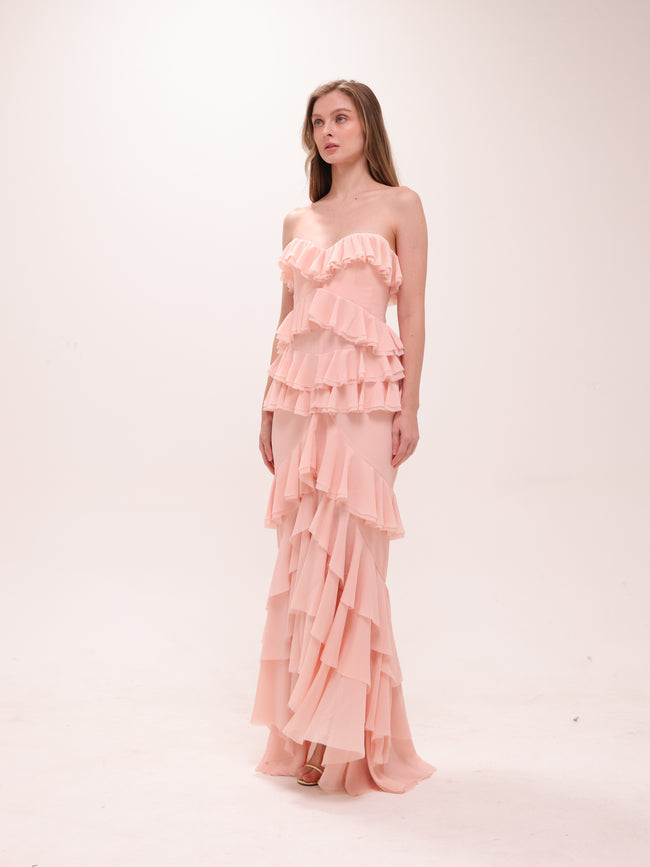 Oleksandra Ruffle Gown in Blush